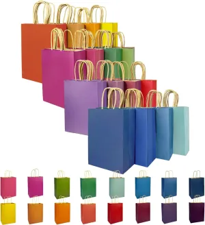 qiqee 60-Packs Paper Bags with Handles Bulk 8.26"×6"×3.15" Small Gift Bags 16 Different Senior Color Bags Multiple Uses（Small Size）