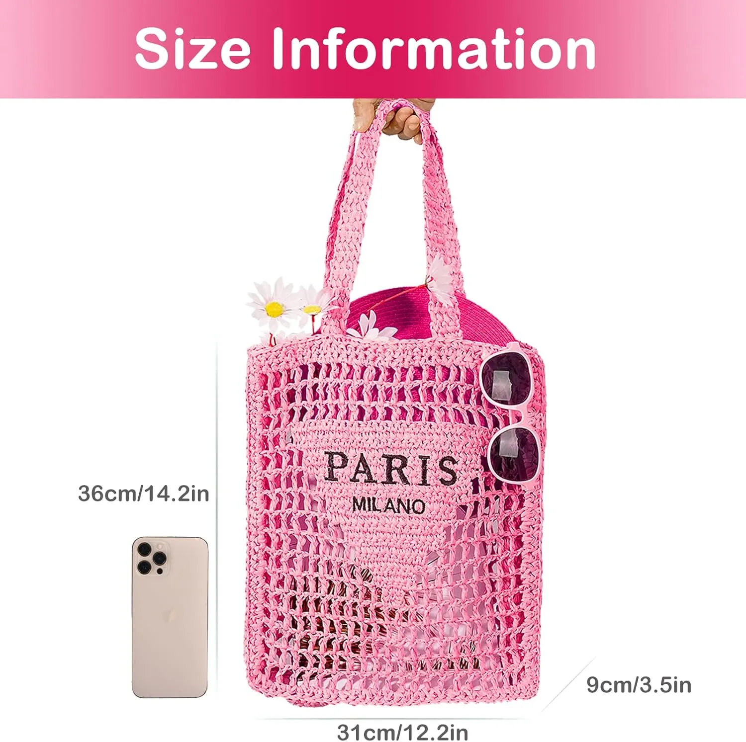QZUnique Straw Beach Tote Bag for Women Summer Woven Shoulder Purse Handbag Large Handwoven Handbag Hobo for Vacation Travel