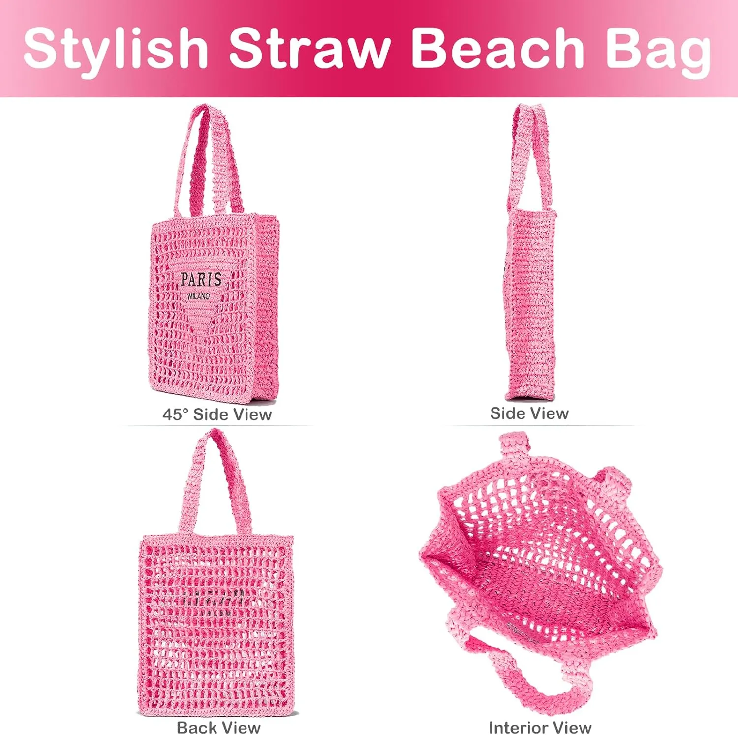QZUnique Straw Beach Tote Bag for Women Summer Woven Shoulder Purse Handbag Large Handwoven Handbag Hobo for Vacation Travel