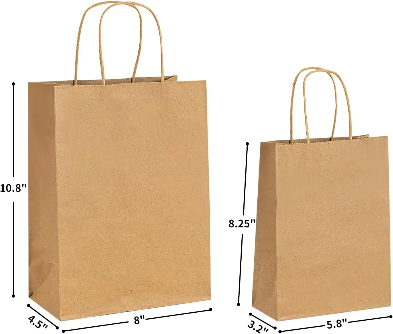 RACETOP 50 PCS Custom Kraft Paper Bags with Logo for Small Business, 8x4.5x10.8 Inch Medium Size, Personalized Gift Bags, Brown Shopping Paper bag with Handle Bulk, White Goodie Bag