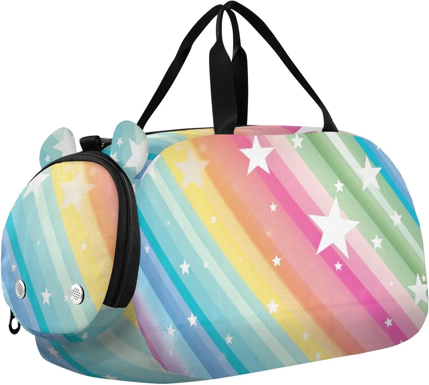 Rainbow and Stars Duffle Bag for Girl, Sports Duffle Gym Bags with Shoe Compartment, Personalized Overnight Bag Travel Weekender for Kids