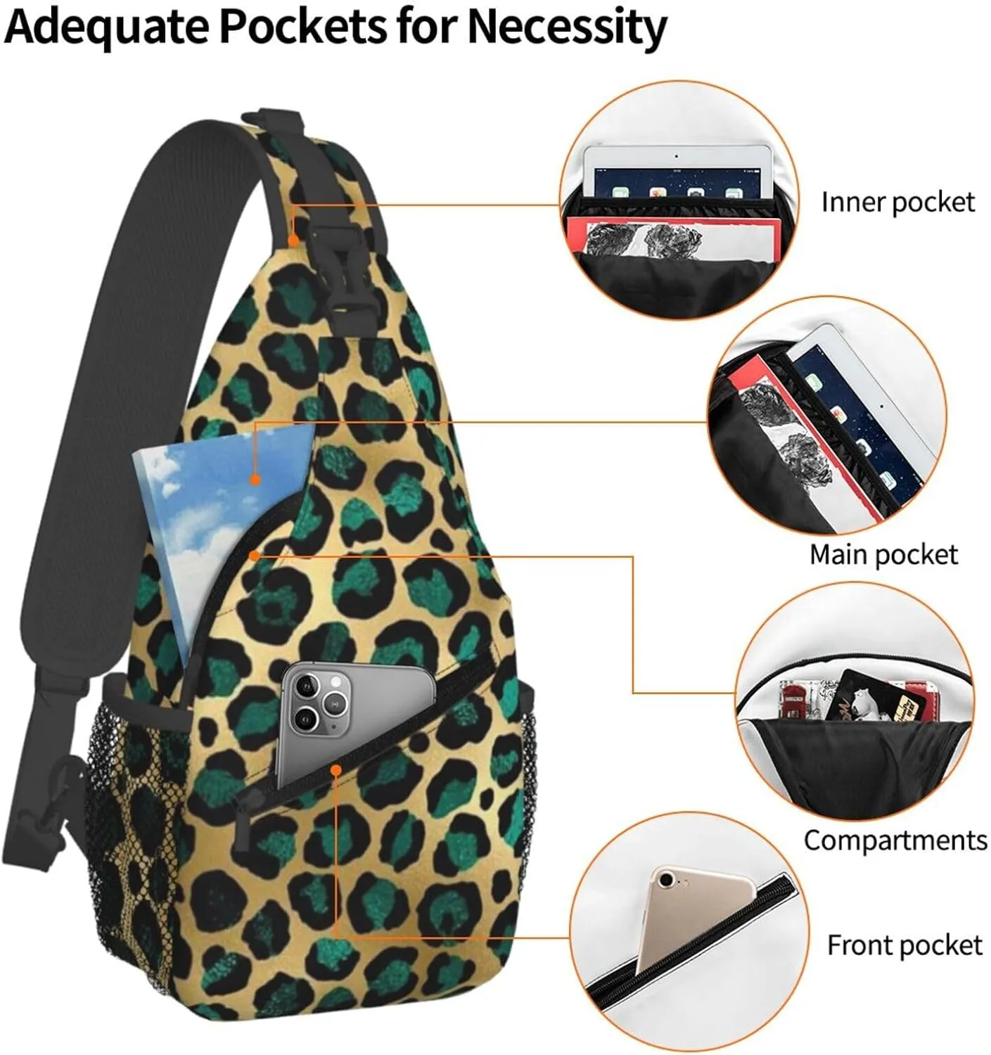 rainbow cheetah Sling Bag Adjustable Crossbody Bag Casual Chest Bags Travel Shoulder Backpack For Women Men
