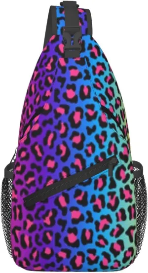 rainbow cheetah Sling Bag Adjustable Crossbody Bag Casual Chest Bags Travel Shoulder Backpack For Women Men