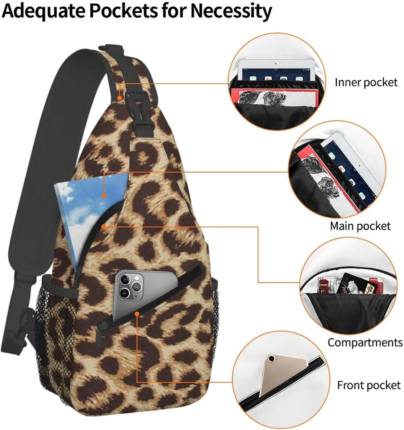 rainbow cheetah Sling Bag Adjustable Crossbody Bag Casual Chest Bags Travel Shoulder Backpack For Women Men