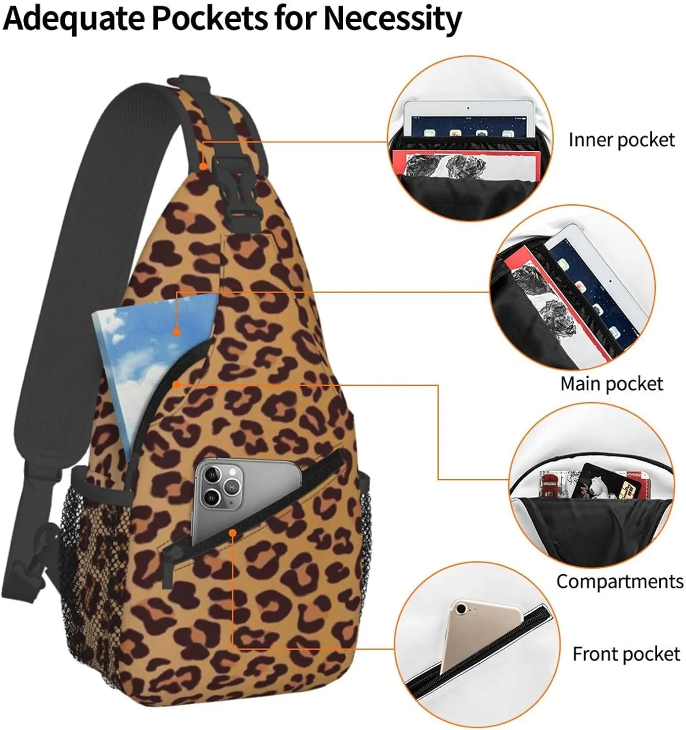 rainbow cheetah Sling Bag Adjustable Crossbody Bag Casual Chest Bags Travel Shoulder Backpack For Women Men