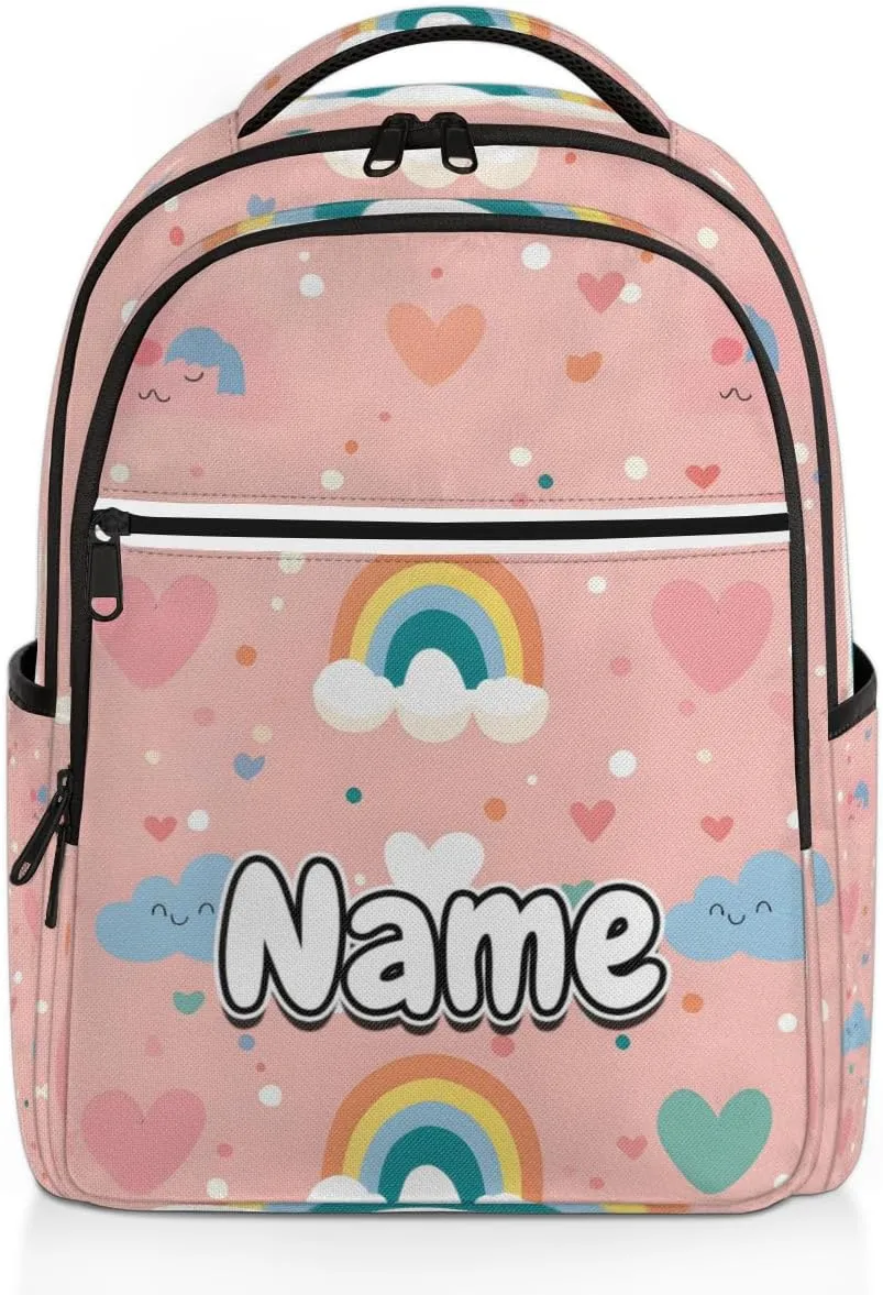 Rainbow Cloud Themed Personalized Laptop Backpack with Name Custom Shoulder Bags for Women Men Waterproof Travel Casual Daypack Laptop Bag Gifts 16.1in