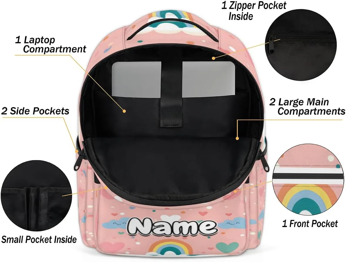 Rainbow Cloud Themed Personalized Laptop Backpack with Name Custom Shoulder Bags for Women Men Waterproof Travel Casual Daypack Laptop Bag Gifts 16.1in