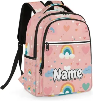 Rainbow Cloud Themed Personalized Laptop Backpack with Name Custom Shoulder Bags for Women Men Waterproof Travel Casual Daypack Laptop Bag Gifts 16.1in