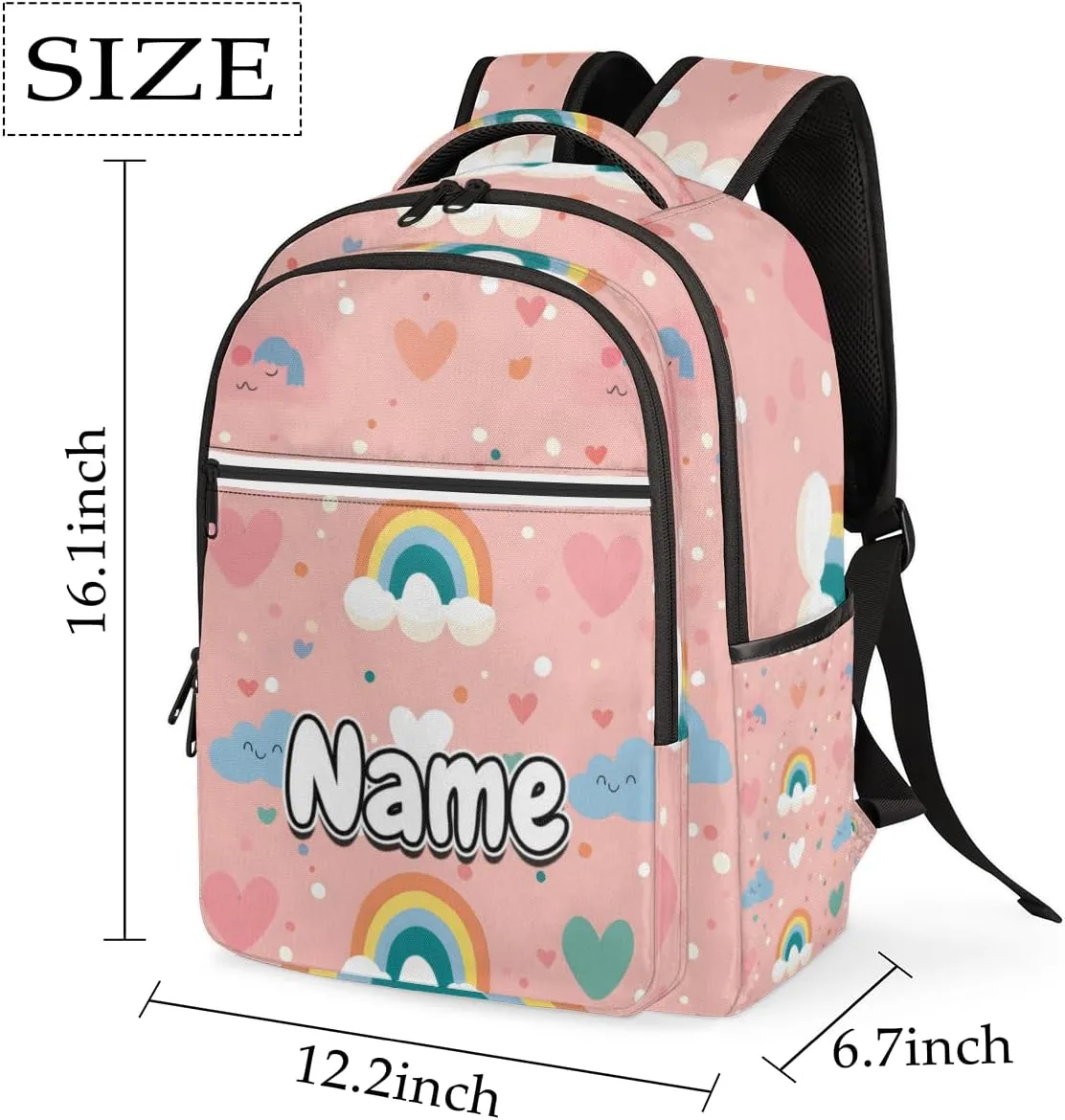 Rainbow Cloud Themed Personalized Laptop Backpack with Name Custom Shoulder Bags for Women Men Waterproof Travel Casual Daypack Laptop Bag Gifts 16.1in