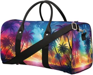 Rainbow Coconut Tree Travel Duffel bag for Men Women Weekender Overnight Bag Gym Bag Carry On Luggage Bags for Yoga Workout Sports