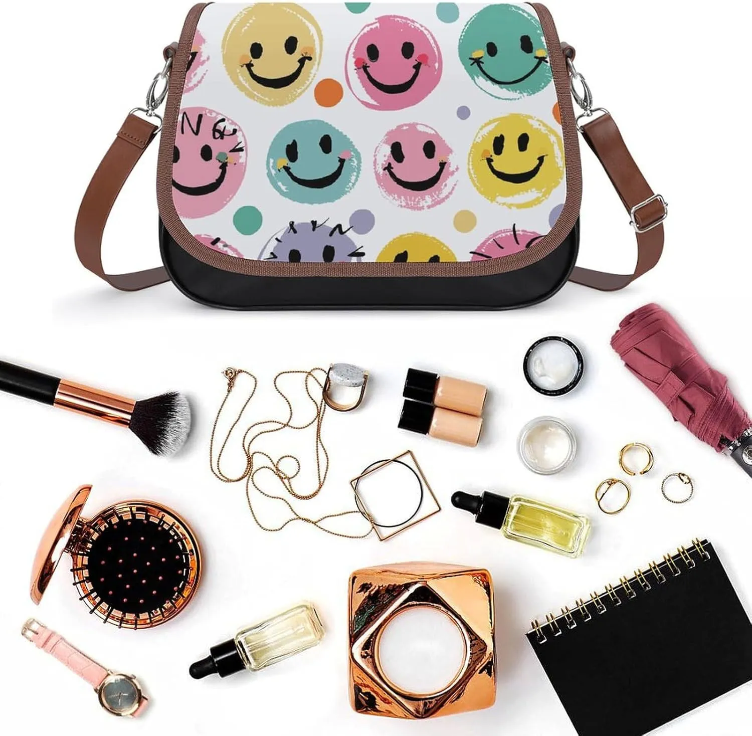 Rainbow Color Plaid-png Crossbody Bags for Women Travel Shoulder Bag Small Leather Cross Body Handbags