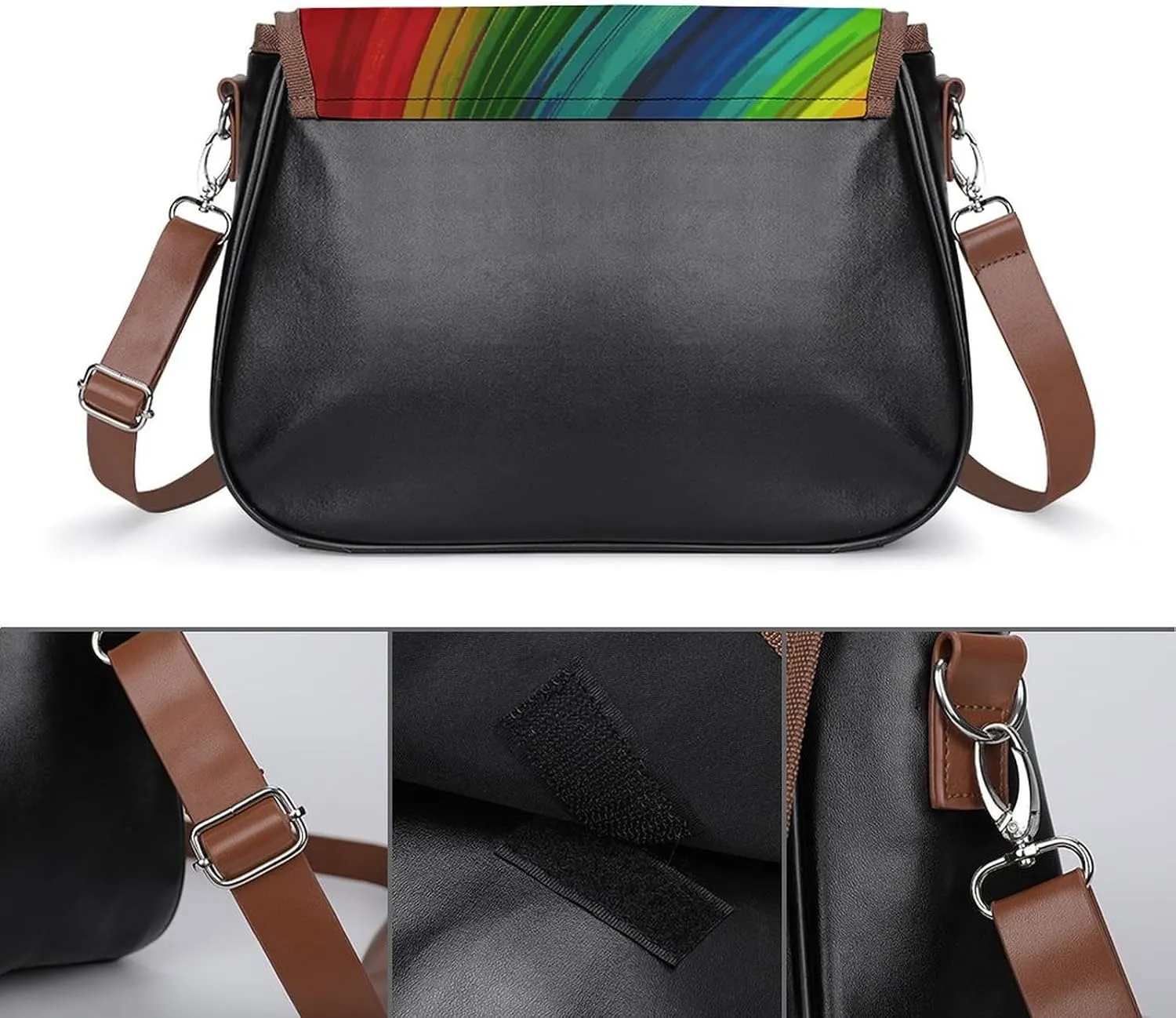 Rainbow Color Stripe Crossbody Bags for Women Travel Shoulder Bag Small Leather Cross Body Handbags