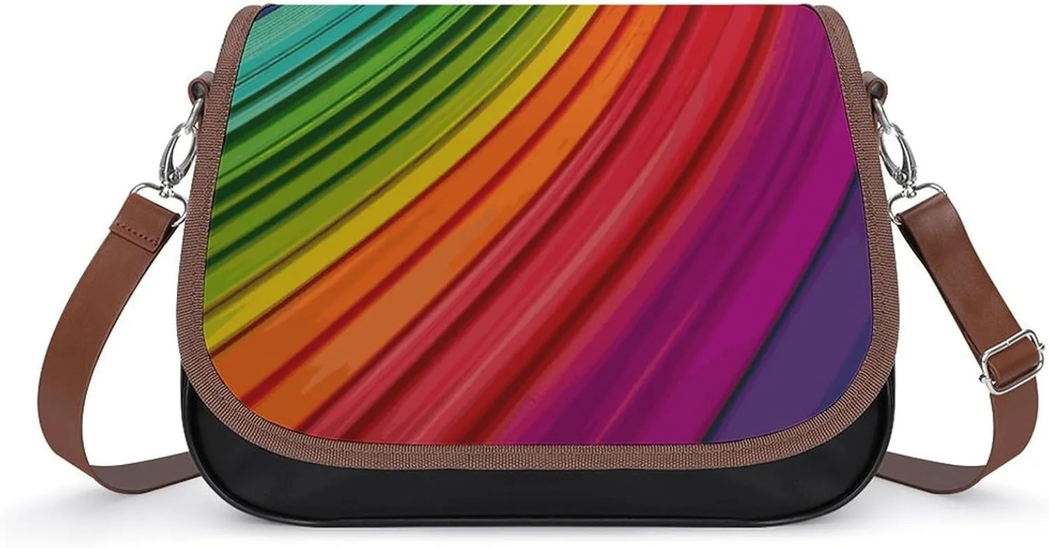 Rainbow Color Stripe Crossbody Bags for Women Travel Shoulder Bag Small Leather Cross Body Handbags