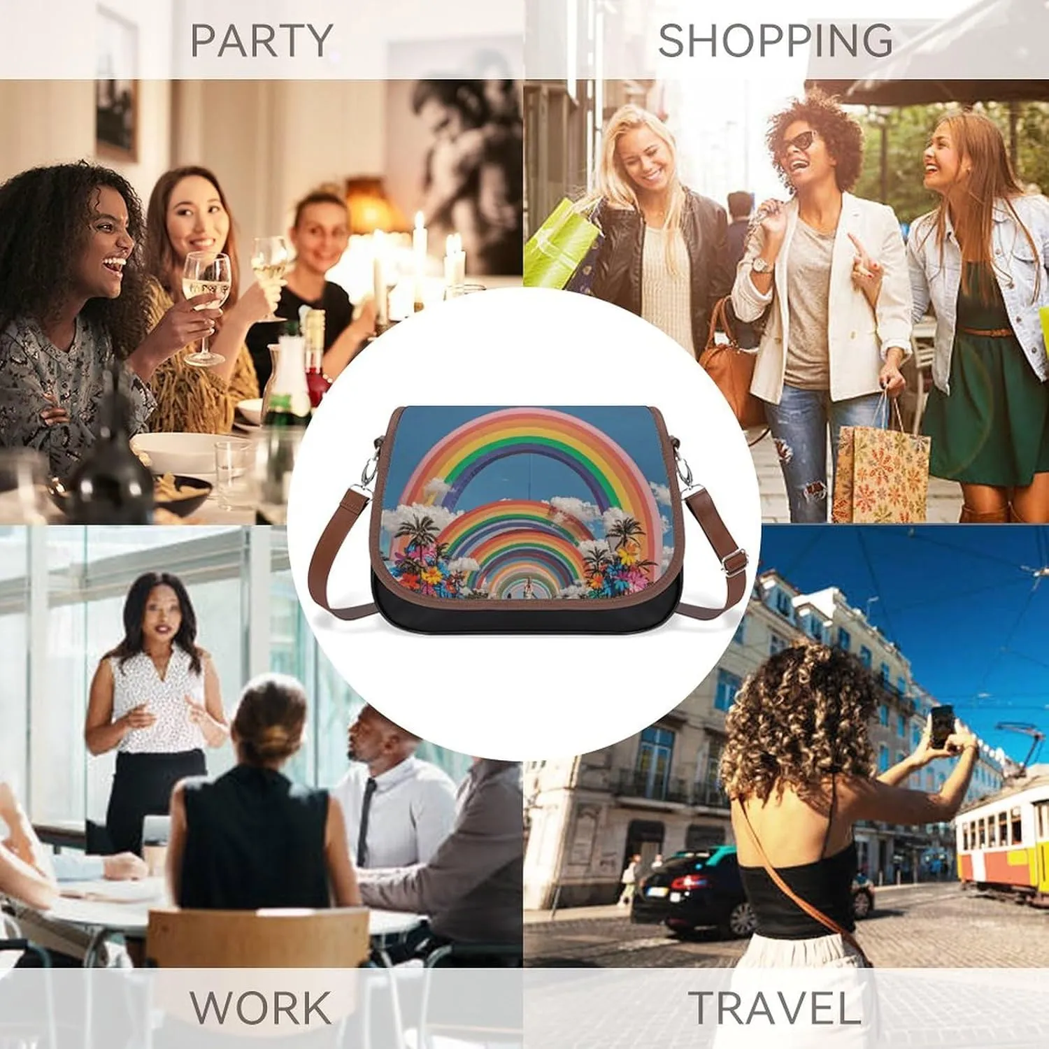 Rainbow Color Stripe Crossbody Bags for Women Travel Shoulder Bag Small Leather Cross Body Handbags