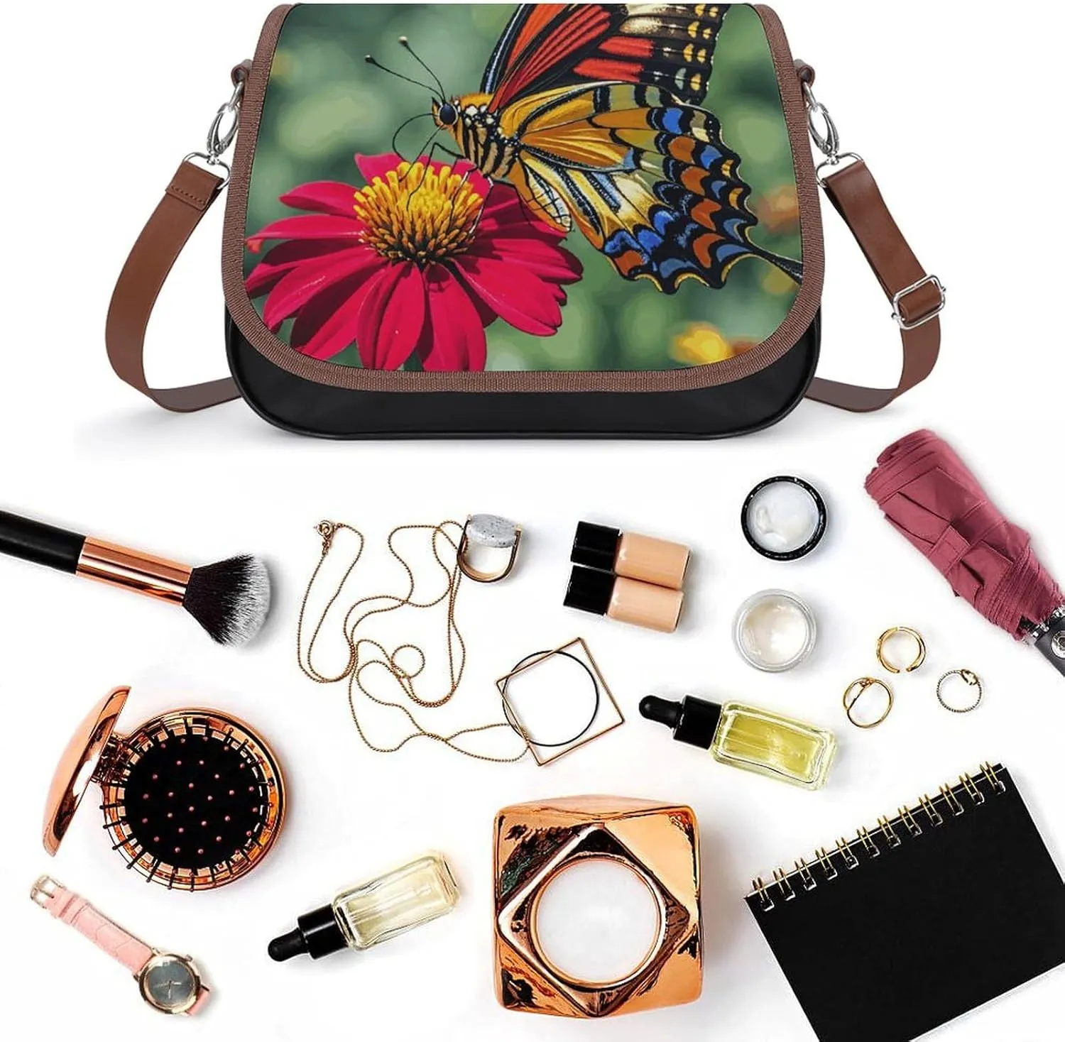 Rainbow Color Stripe Crossbody Bags for Women Travel Shoulder Bag Small Leather Cross Body Handbags