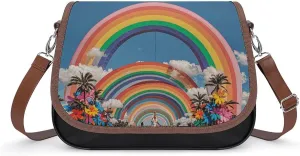 Rainbow Color Stripe Crossbody Bags for Women Travel Shoulder Bag Small Leather Cross Body Handbags
