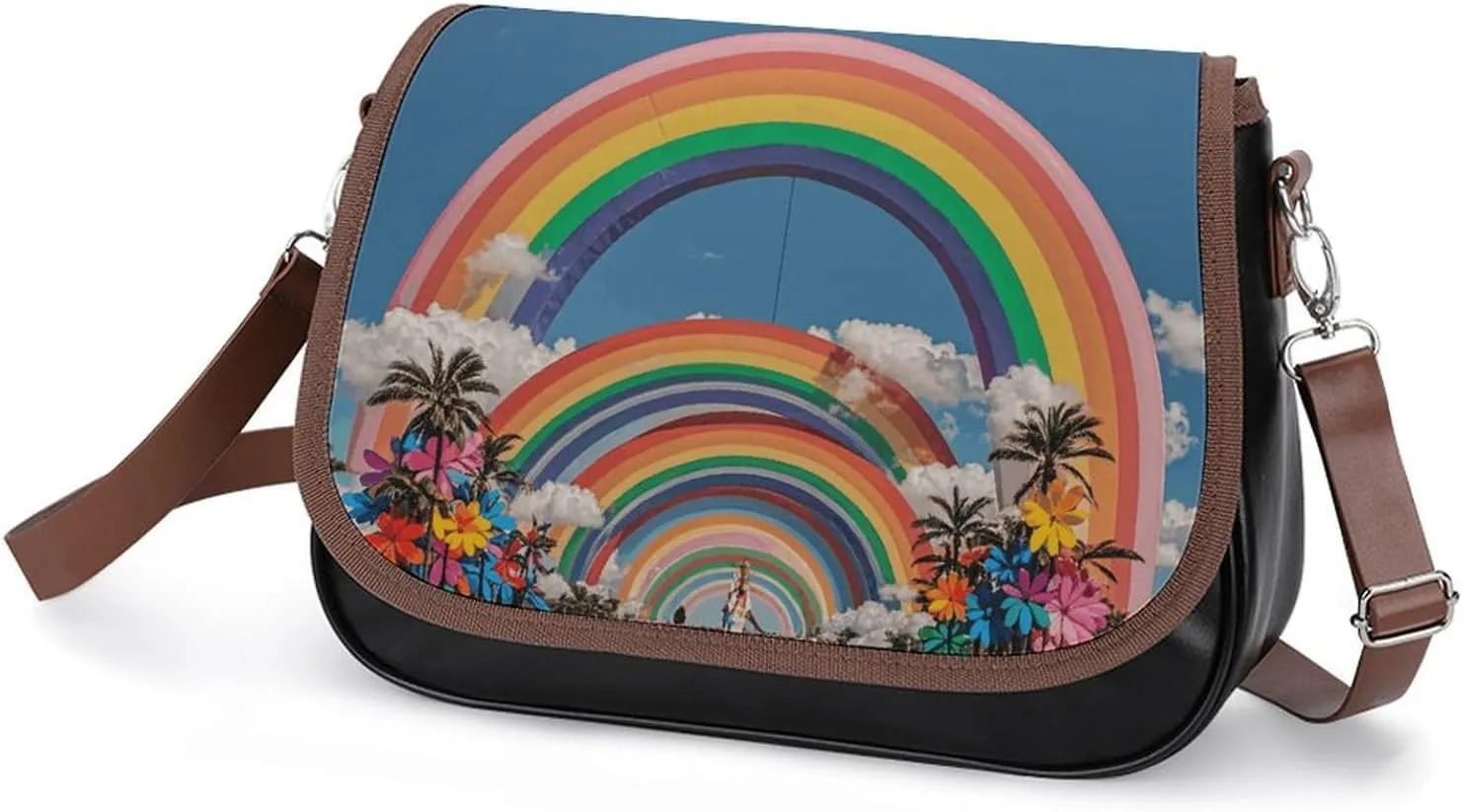 Rainbow Color Stripe Crossbody Bags for Women Travel Shoulder Bag Small Leather Cross Body Handbags
