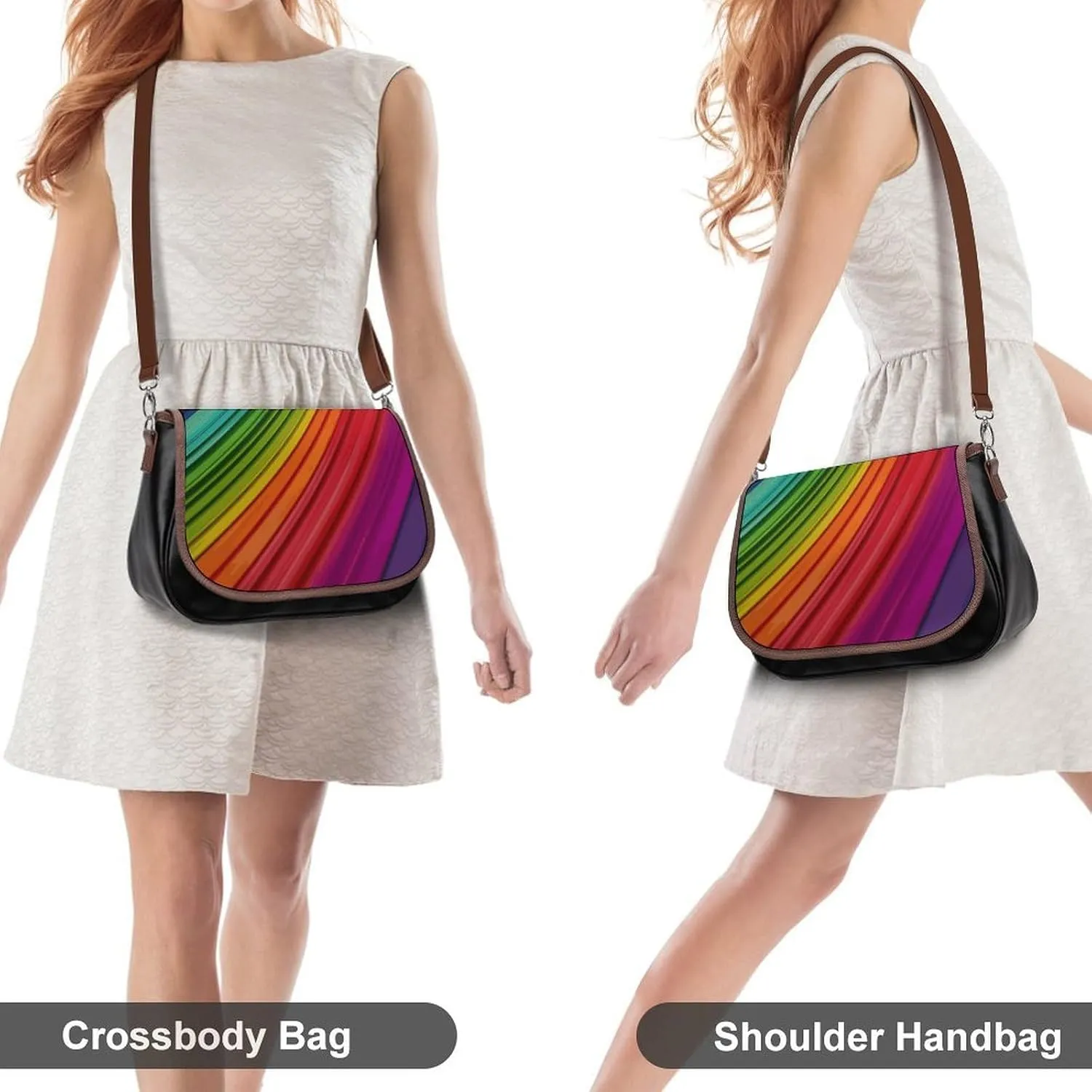 Rainbow Color Stripe Crossbody Bags for Women Travel Shoulder Bag Small Leather Cross Body Handbags