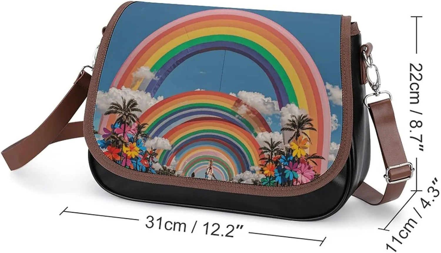 Rainbow Color Stripe Crossbody Bags for Women Travel Shoulder Bag Small Leather Cross Body Handbags