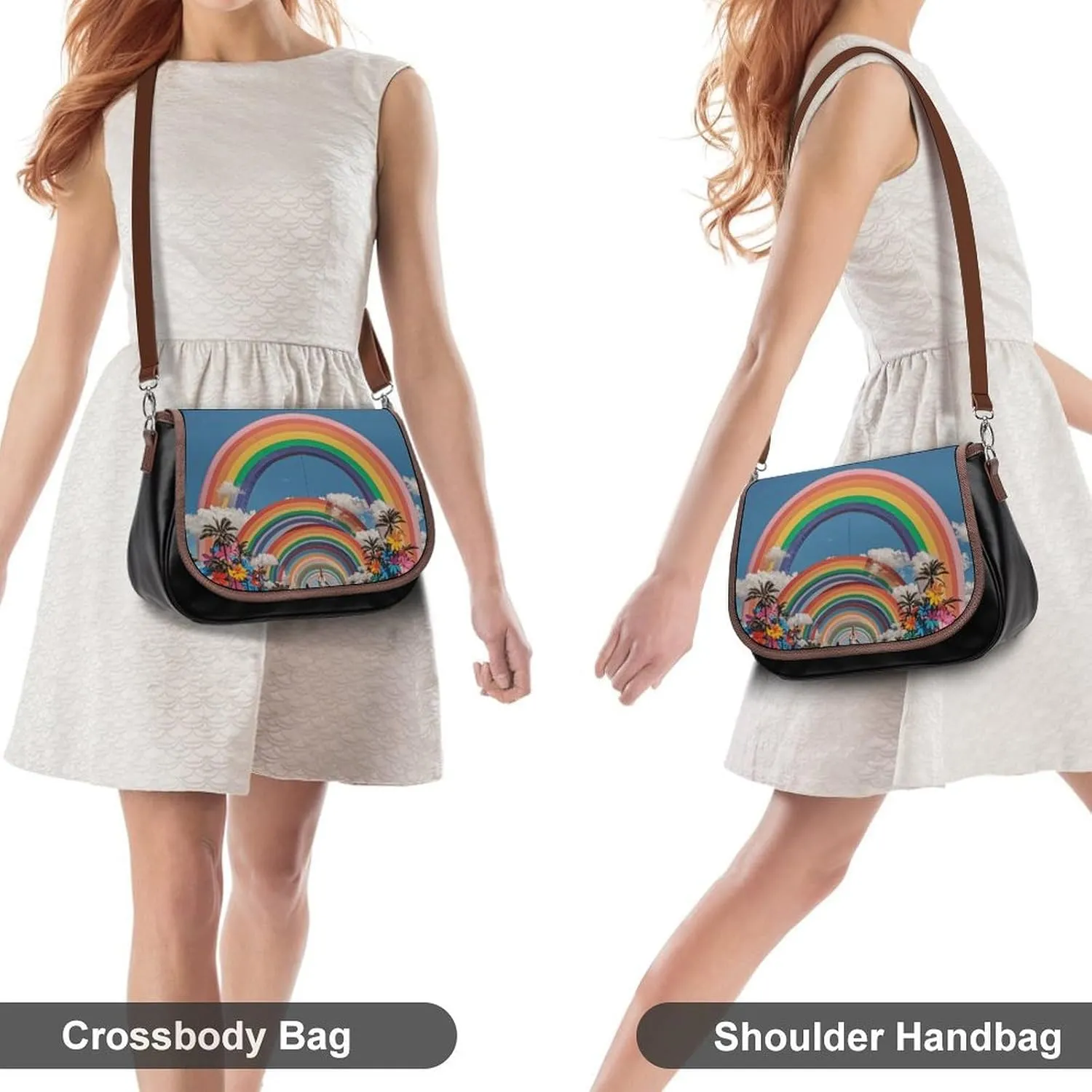 Rainbow Color Stripe Crossbody Bags for Women Travel Shoulder Bag Small Leather Cross Body Handbags