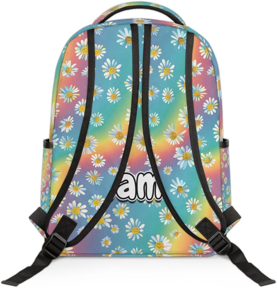 Rainbow Colorful Daisy Personalized Laptop Backpack with Name Custom Shoulder Bags for Women Men Waterproof Travel Casual Daypack Laptop Bag Gifts 16.1in