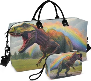 Rainbow Dinosaur Duffel Bag for Travel Gym Sport, Weekender Travel Bags Carry on Overnight Bag