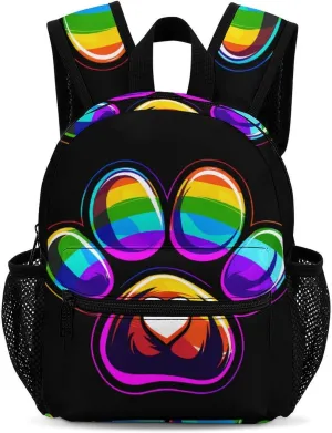 Rainbow Dog Paw LGBT Backpack Cute Laptop Bag Mini Shoulder Bags Travel Casual Daypacks 13 Inch