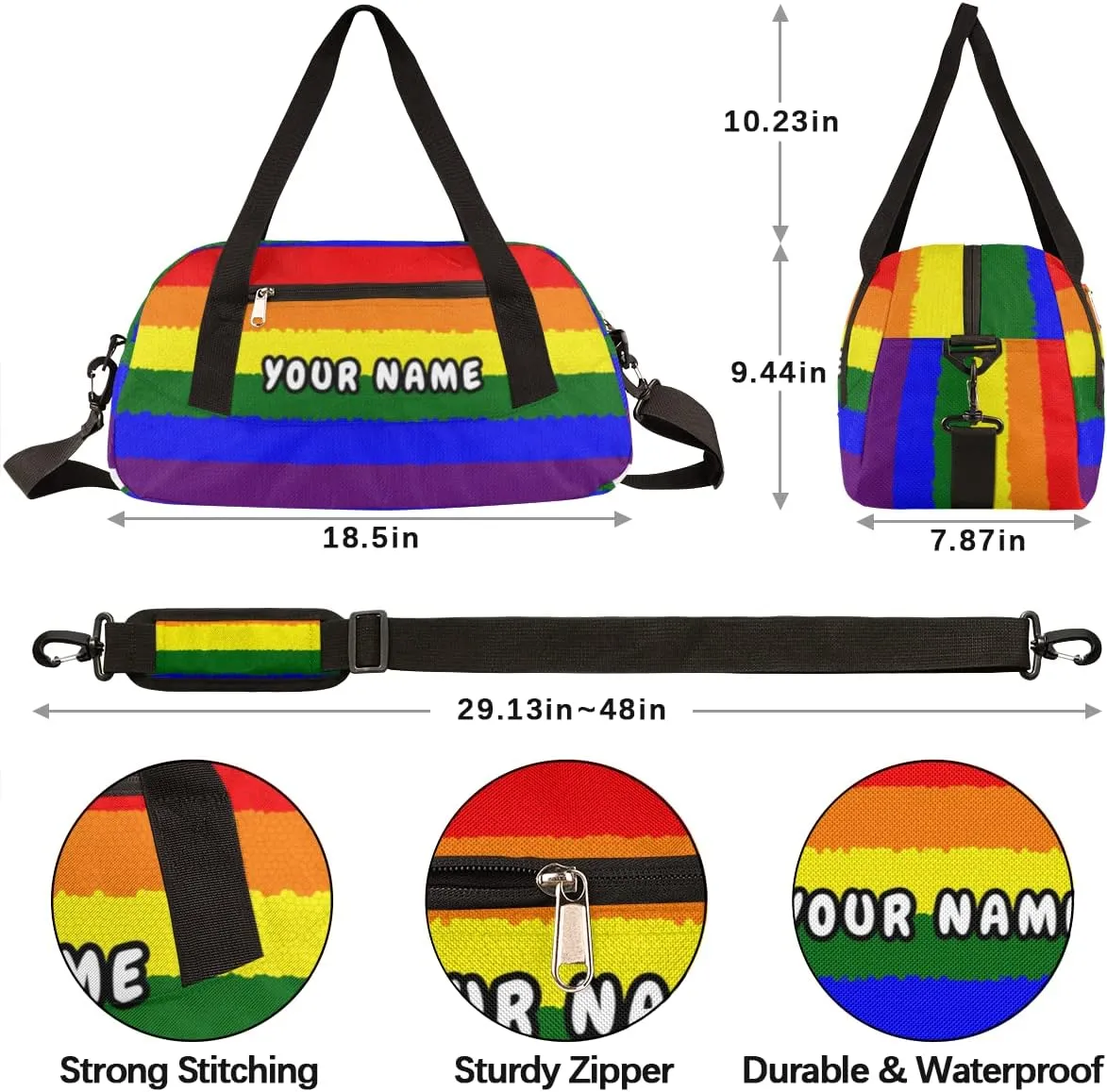 Rainbow Flag Personalized Kids Duffel Bag for Girls Boys, Rainbow Debris Custom Name Dance Bag Overnight Small Duffel Bag Carry On Weekend Sports Travel Bag for School Practice Gymnastics Ballet