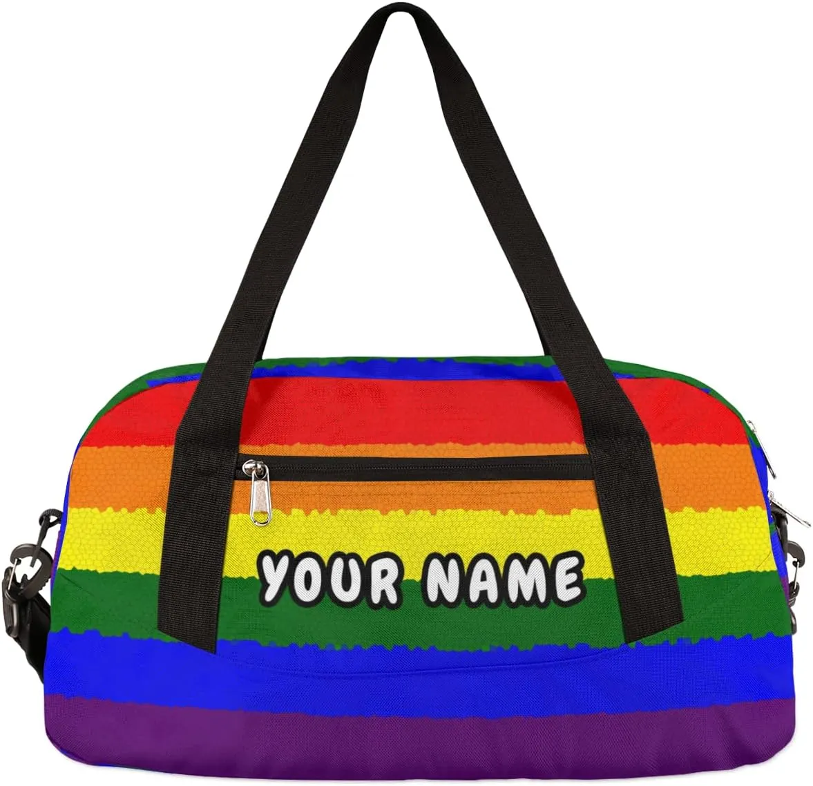 Rainbow Flag Personalized Kids Duffel Bag for Girls Boys, Rainbow Debris Custom Name Dance Bag Overnight Small Duffel Bag Carry On Weekend Sports Travel Bag for School Practice Gymnastics Ballet