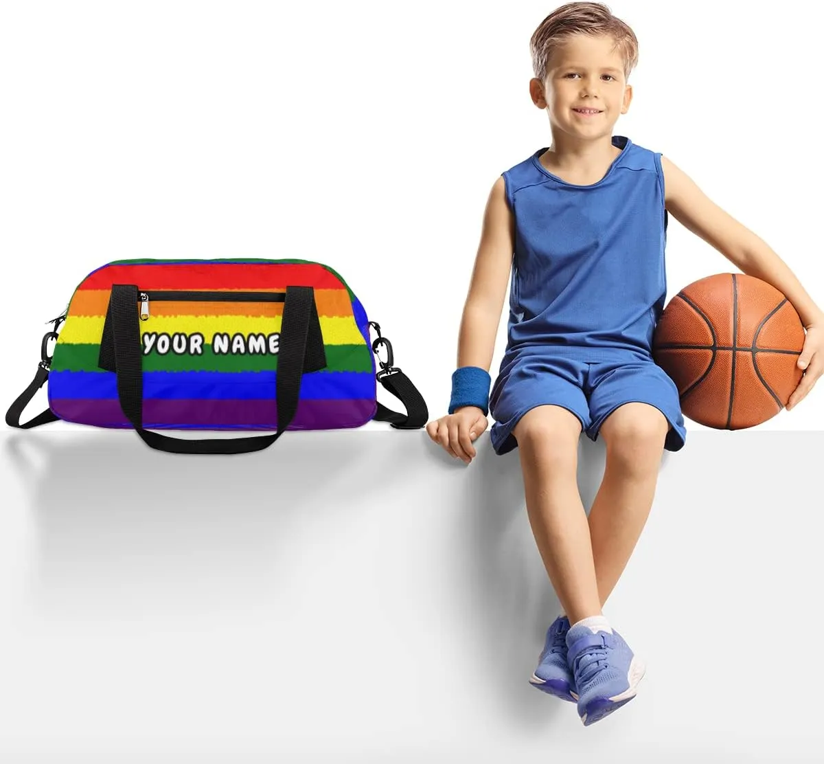 Rainbow Flag Personalized Kids Duffel Bag for Girls Boys, Rainbow Debris Custom Name Dance Bag Overnight Small Duffel Bag Carry On Weekend Sports Travel Bag for School Practice Gymnastics Ballet