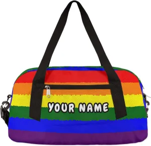 Rainbow Flag Personalized Kids Duffel Bag for Girls Boys, Rainbow Debris Custom Name Dance Bag Overnight Small Duffel Bag Carry On Weekend Sports Travel Bag for School Practice Gymnastics Ballet