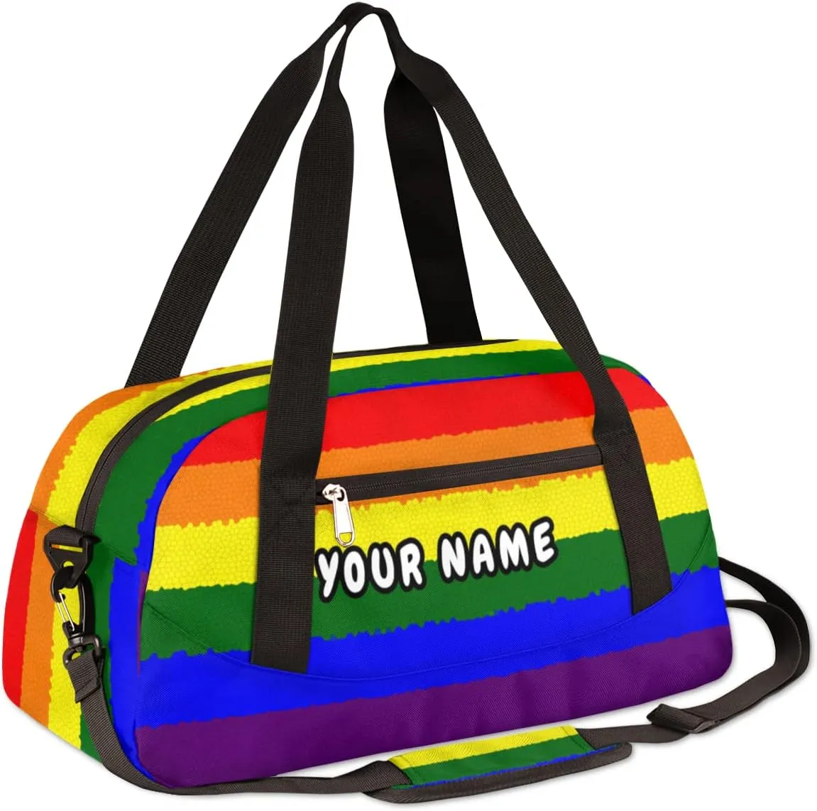 Rainbow Flag Personalized Kids Duffel Bag for Girls Boys, Rainbow Debris Custom Name Dance Bag Overnight Small Duffel Bag Carry On Weekend Sports Travel Bag for School Practice Gymnastics Ballet