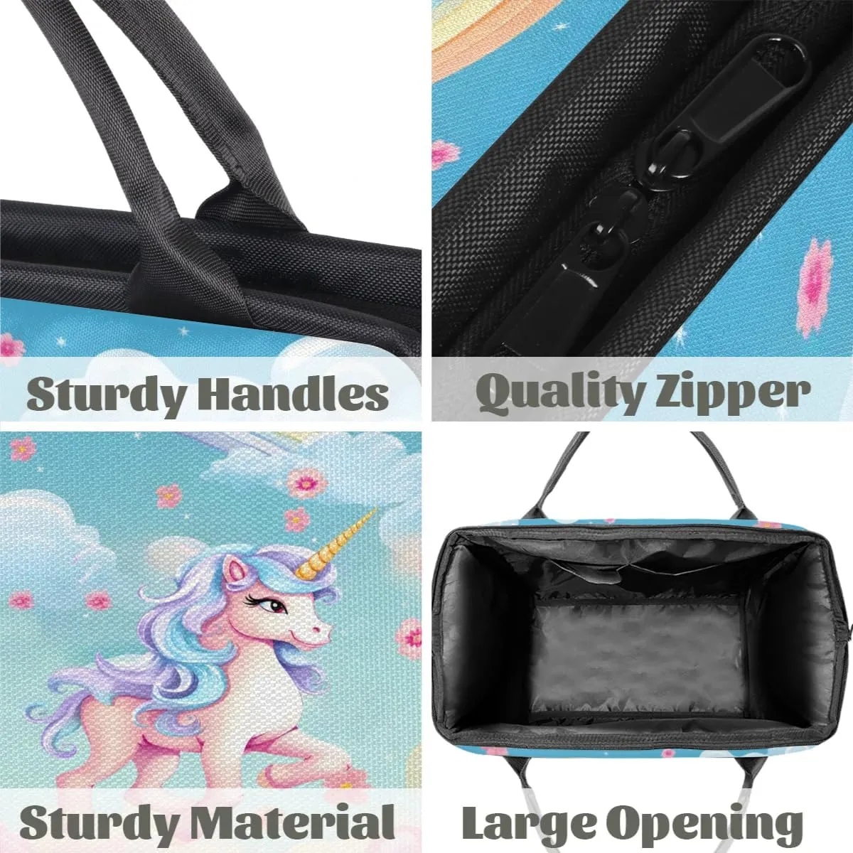 Rainbow Floral Pink Unicorn Duffelbag Waterproof Polyester Overnight Weekend Bags Fitness Travel Sports Bag Airplane Carry-on Bag for Gym Beach Travel Daily Shopping