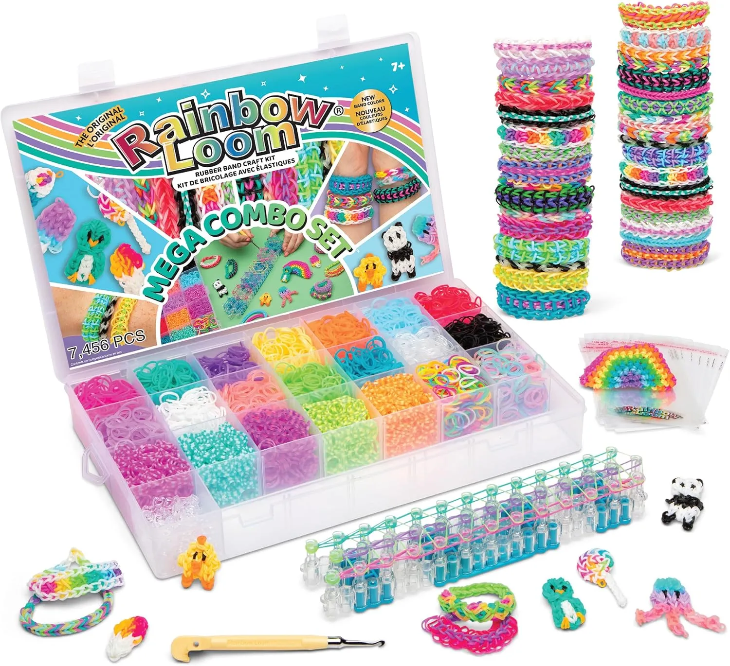 Rainbow Loom® MEGA Combo Set, Features 7000  Colorful Rubber Bands, 2 Step-by-Step Bracelet Instructions, Organizer Case, Great Gift for Kids 7  to Promote Fine Motor Skills (Packaging May Vary)