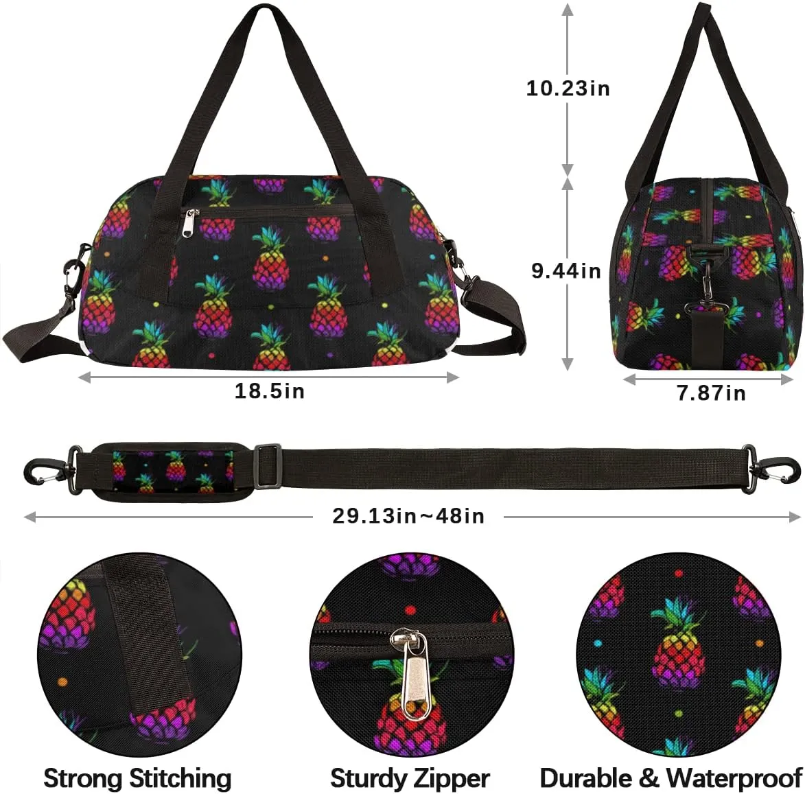 Rainbow Pineapples Kids Duffel Bag for Girls Boys Teens, Pineapples Oil Painting Dance Bag Overnight Small Duffel Bag Carry On Weekend Sports Gym Travel Bag for School Practice Gymnastics Ballet