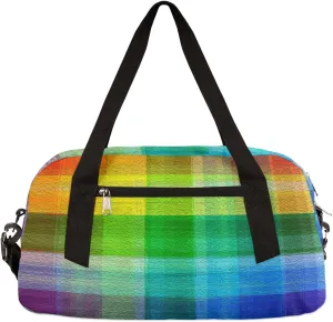 Rainbow Plaid Pattern Kids Duffel Bag for Girls Boys Teens, Rainbow Oil Painting Dance Bag Overnight Small Duffel Bag Carry On Weekend Sports Gym Travel Bag for School Practice Gymnastics Ballet