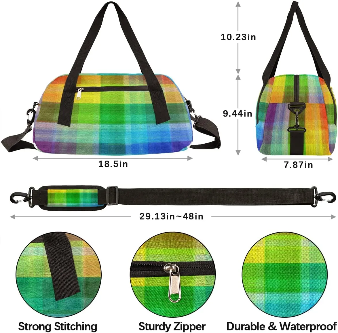 Rainbow Plaid Pattern Kids Duffel Bag for Girls Boys Teens, Rainbow Oil Painting Dance Bag Overnight Small Duffel Bag Carry On Weekend Sports Gym Travel Bag for School Practice Gymnastics Ballet