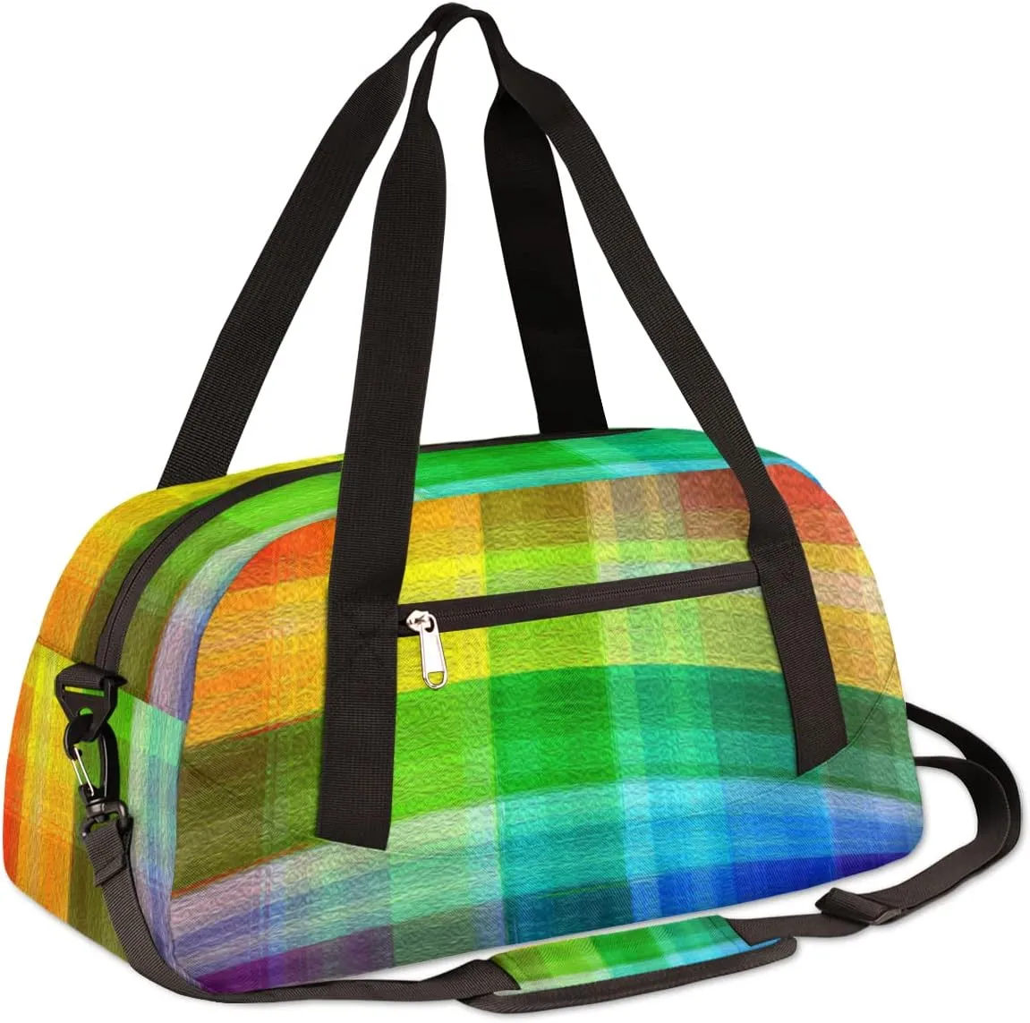 Rainbow Plaid Pattern Kids Duffel Bag for Girls Boys Teens, Rainbow Oil Painting Dance Bag Overnight Small Duffel Bag Carry On Weekend Sports Gym Travel Bag for School Practice Gymnastics Ballet