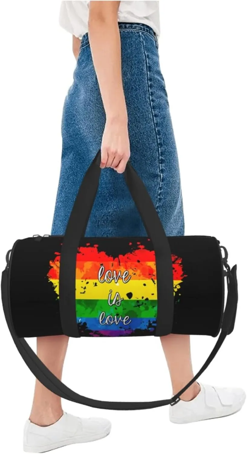 Rainbow Pride Love is love Round Travel Duffel Bag Large Capacity Gym Sports Bags for Hiking Vacation Trips