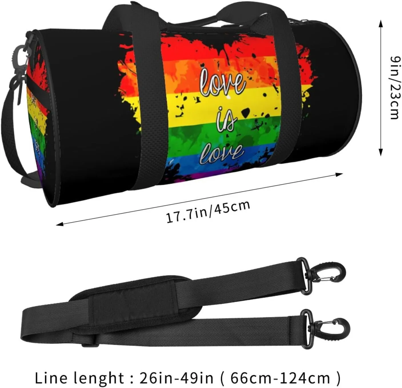 Rainbow Pride Love is love Round Travel Duffel Bag Large Capacity Gym Sports Bags for Hiking Vacation Trips