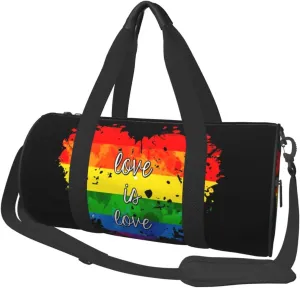 Rainbow Pride Love is love Round Travel Duffel Bag Large Capacity Gym Sports Bags for Hiking Vacation Trips