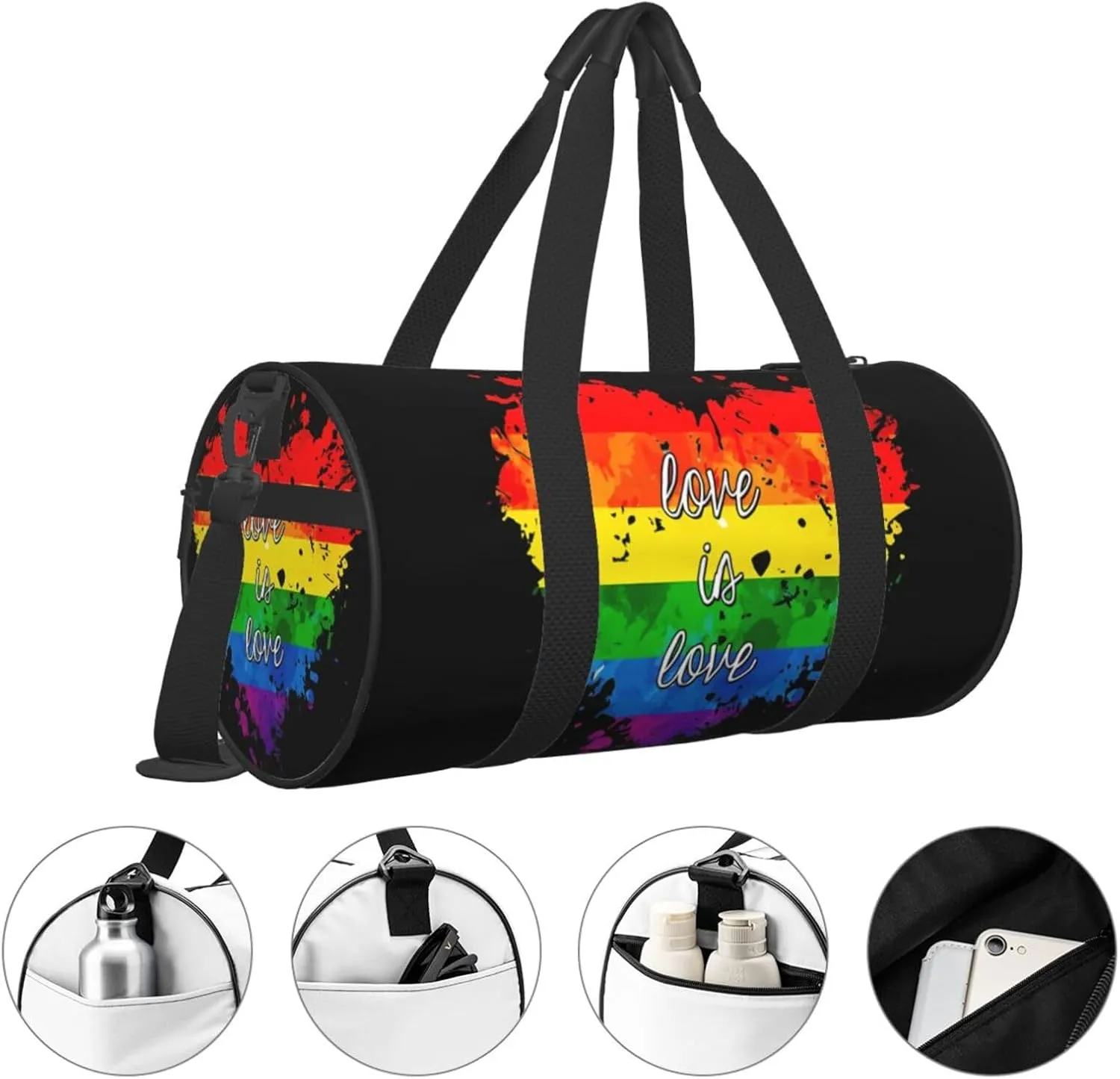 Rainbow Pride Love is love Round Travel Duffel Bag Large Capacity Gym Sports Bags for Hiking Vacation Trips