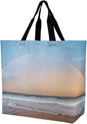 Rainbow Sea Water Tote Bag for Women, Large Capacity Shoulder Bag, Lightweight Utility Grocery Handbag for Shopping, Fashion Leisure Travel Beach Bag Tote Purse for Work Gym