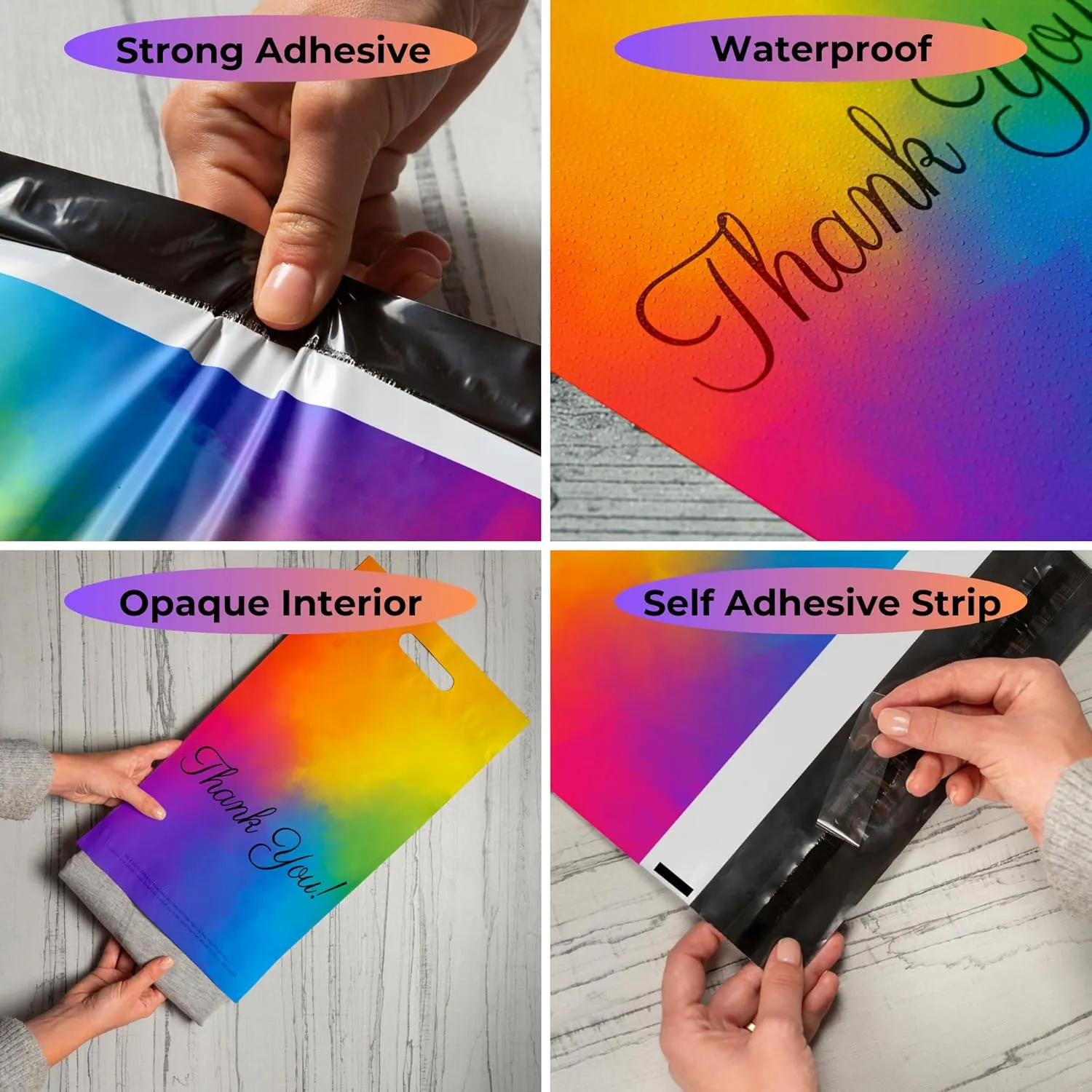 Rainbow Shipping Bags for Clothing 12x15, 50 Pack Packaging Bags, Poly Mailers Thank You Mailing Bags, Self Seal Bags for Small Businesses