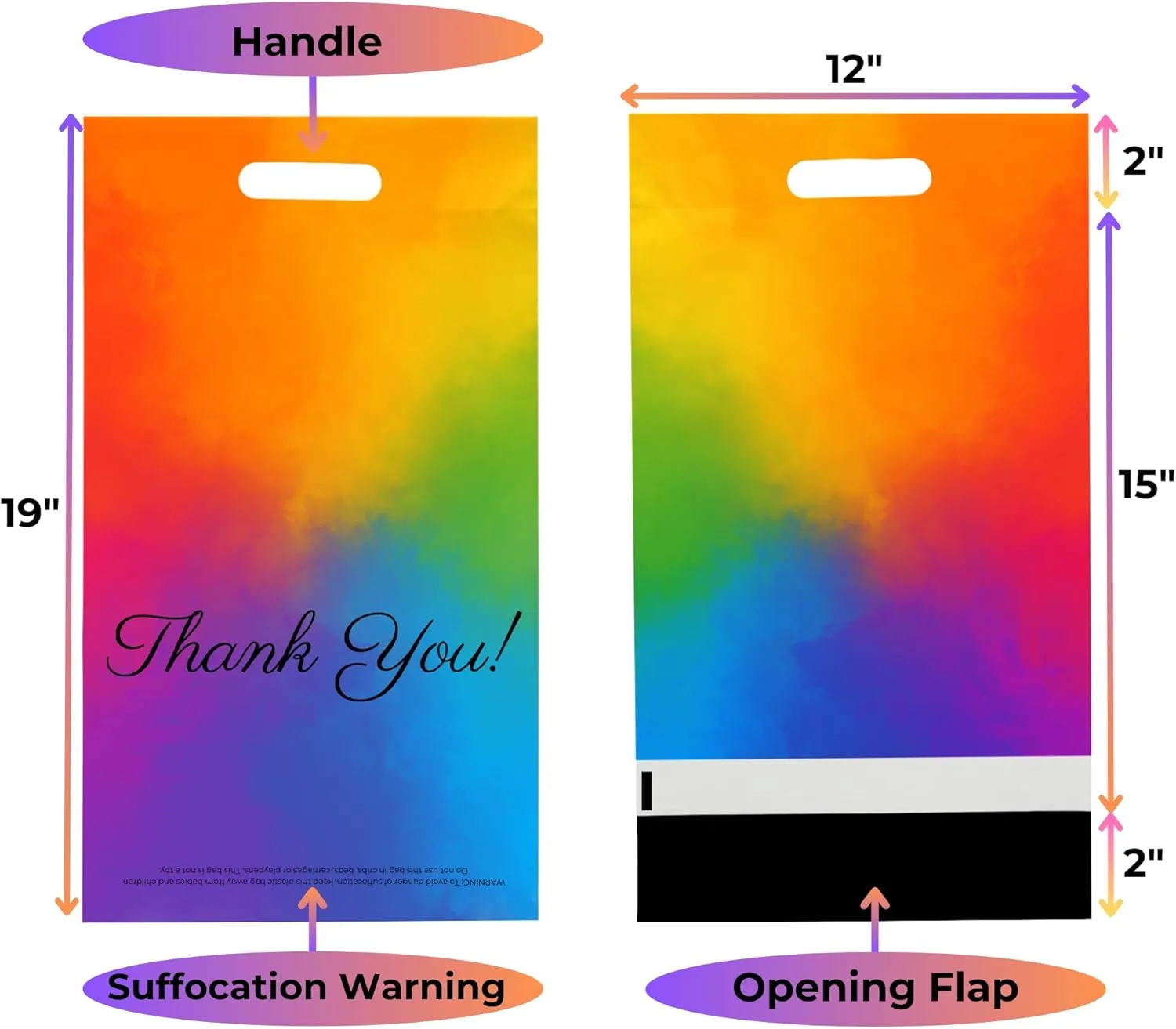 Rainbow Shipping Bags for Clothing 12x15, 50 Pack Packaging Bags, Poly Mailers Thank You Mailing Bags, Self Seal Bags for Small Businesses