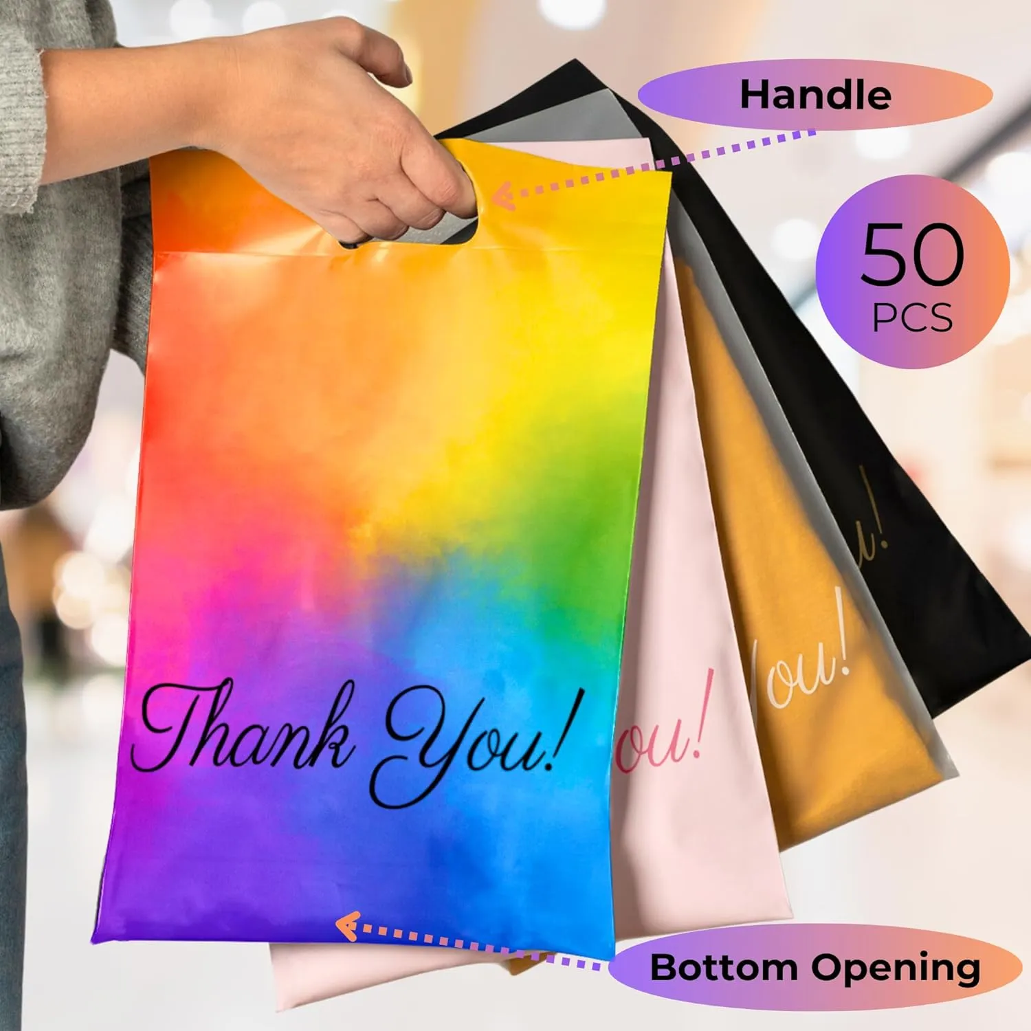 Rainbow Shipping Bags for Clothing 12x15, 50 Pack Packaging Bags, Poly Mailers Thank You Mailing Bags, Self Seal Bags for Small Businesses