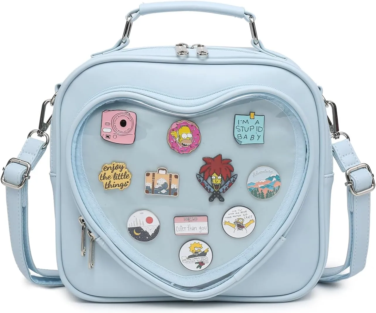 RAINBOW SMILE Ita Bag Multi-Purpose Backpack Crossbody Heart Purse Kawaii Pin Display with Insert