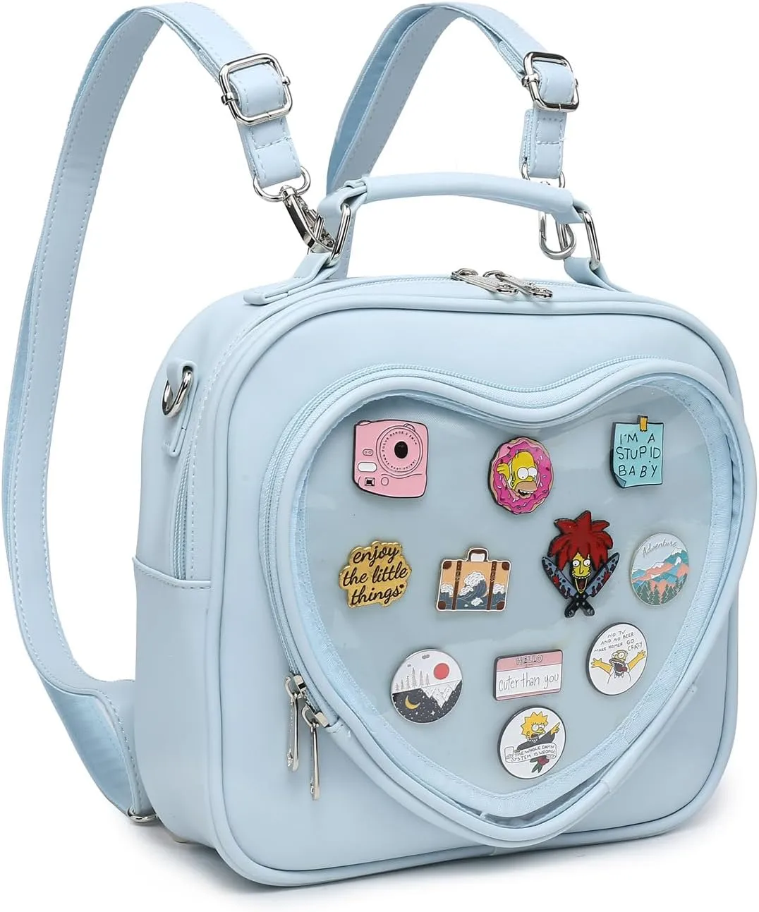 RAINBOW SMILE Ita Bag Multi-Purpose Backpack Crossbody Heart Purse Kawaii Pin Display with Insert