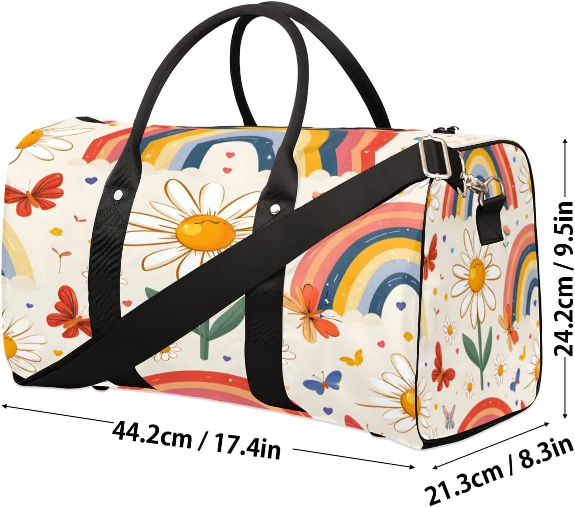 Rainbow Travel Duffle Bag, Sports Gym Bags for Women Men, Carry On Weekender Overnight Bag, Daisy Workout Hospital Airplane Trips Bag