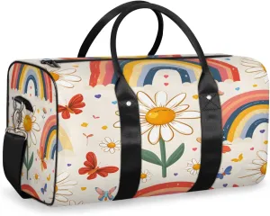 Rainbow Travel Duffle Bag, Sports Gym Bags for Women Men, Carry On Weekender Overnight Bag, Daisy Workout Hospital Airplane Trips Bag